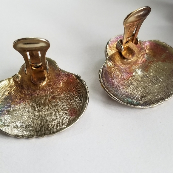 Relisted - Vintage Dauplaise fan shaped earrings blue cab - Picture 12 of 14